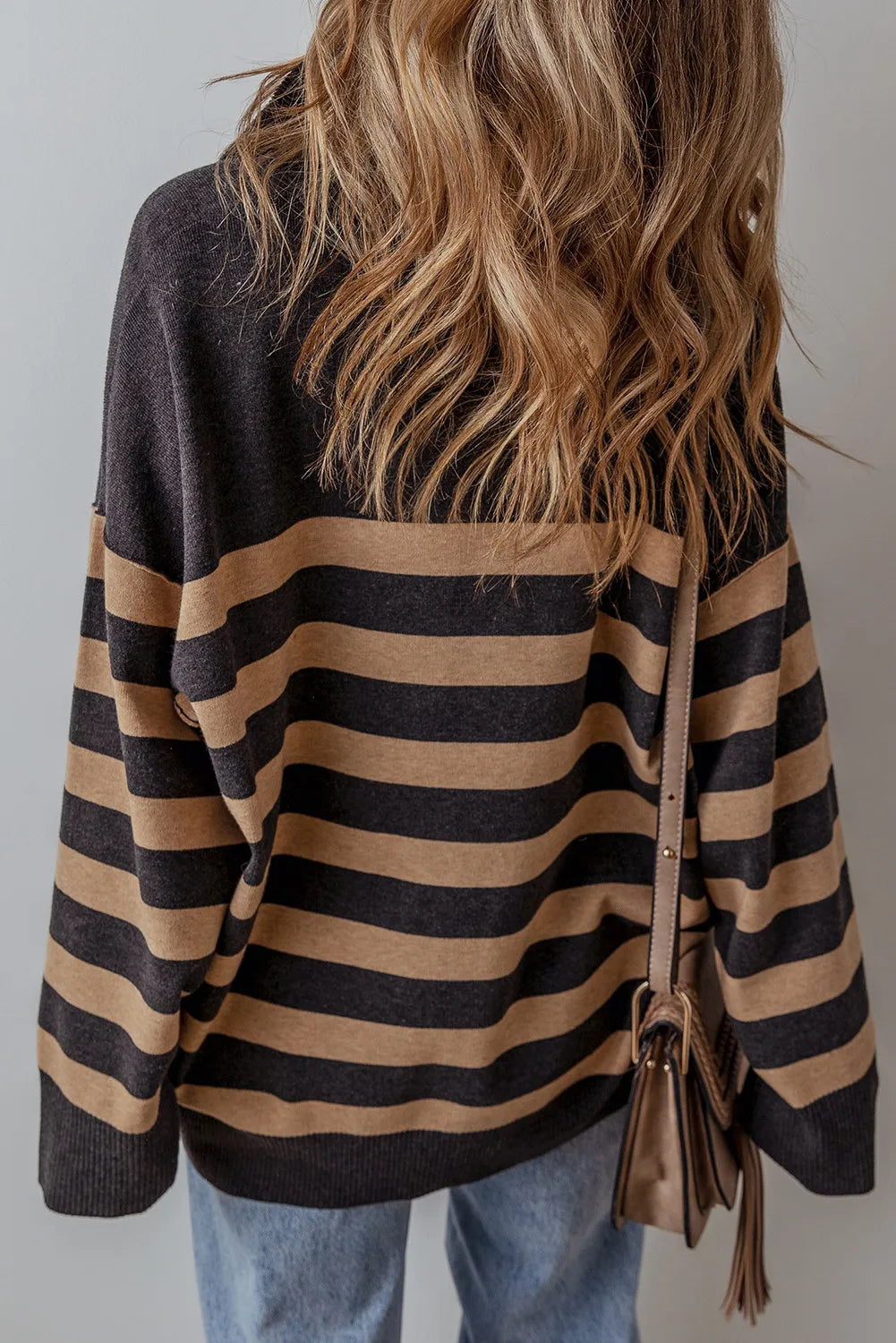 Striped Half Zip Long Sleeve Knit Top