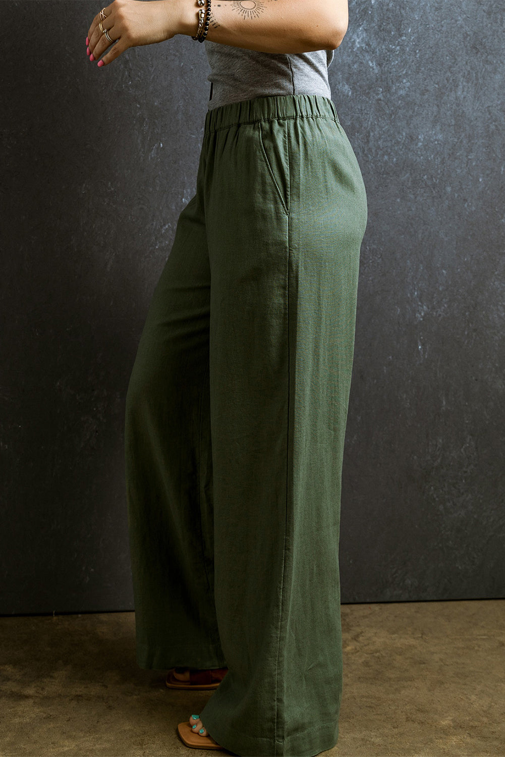 Elastic Waist Wide Leg Pants