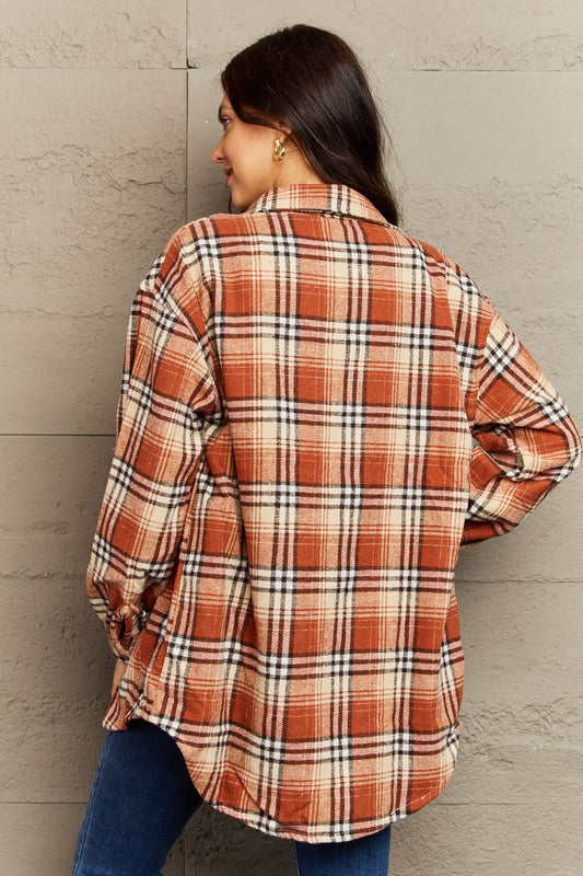 Ninexis Full Size Plaid Collared Neck Button-Down Long Sleeve Jacket