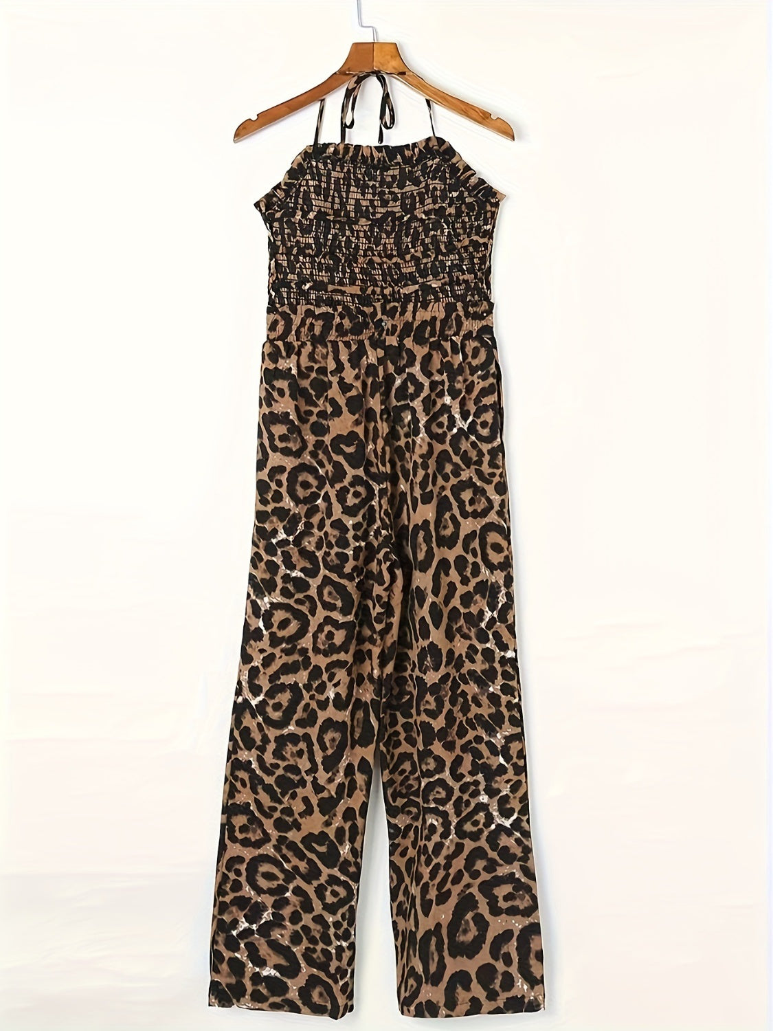 Full Size Leopard Halter Neck Jumpsuit