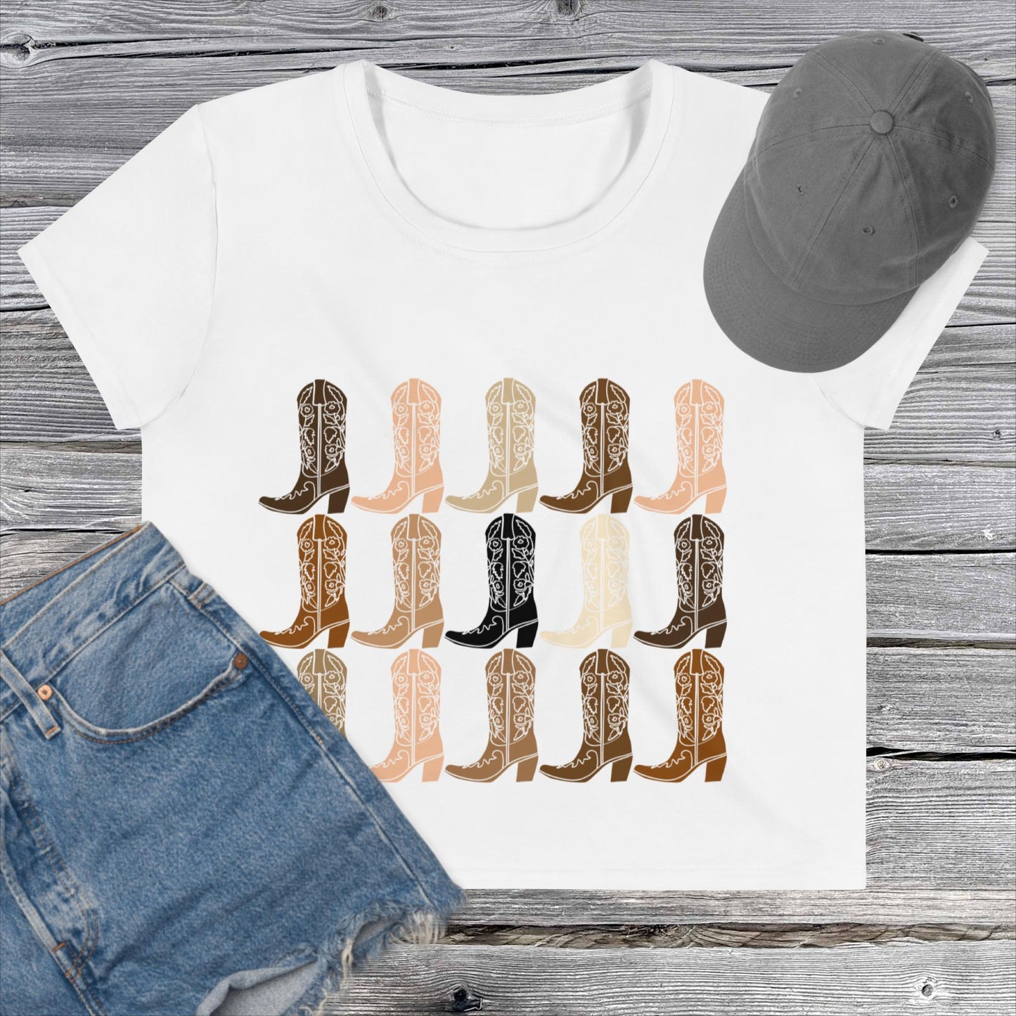 Cowgirl Boot Print Crop Tee