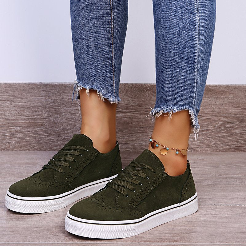 Suede Lace-Up Flat Sneakers