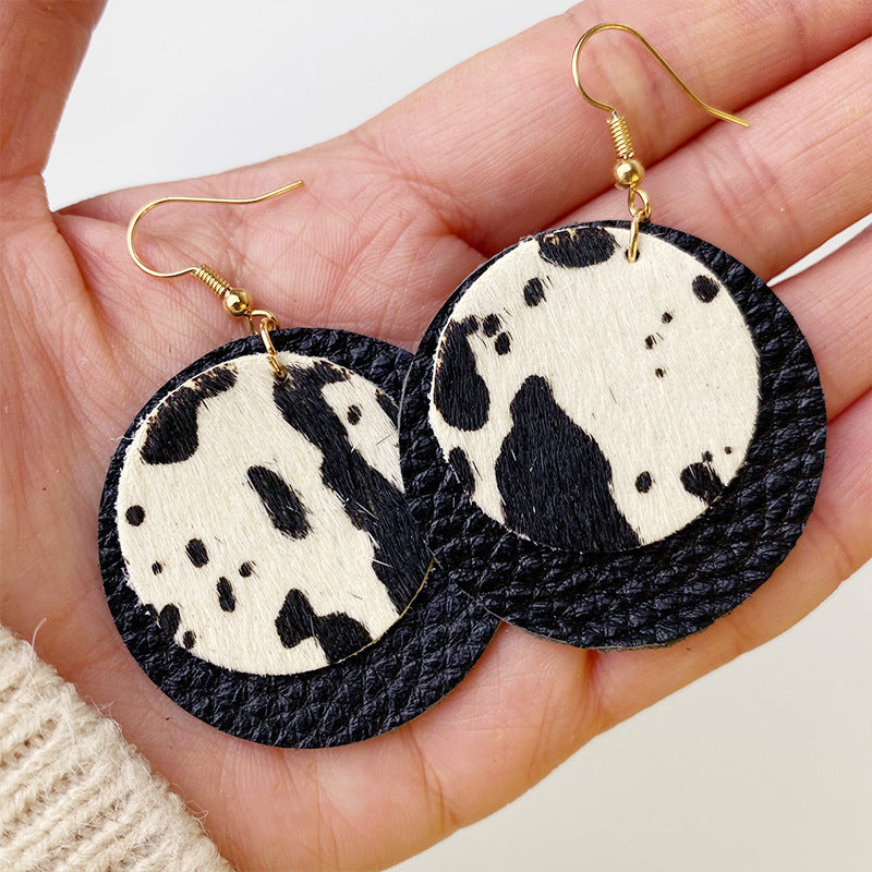 Genuine Cowhide Leather Dangle Earrings